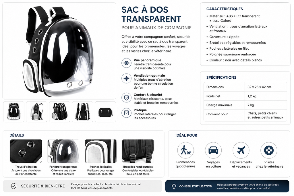 Sac à Dos de Transport Premium avec Fenêtre Panoramique